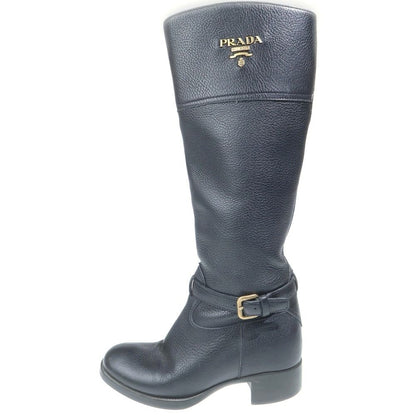 Prada Logo Long Boots Black Leather