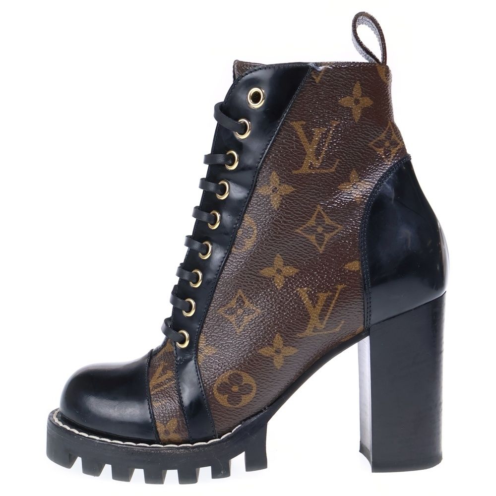 Louis Vuitton Star Trail Line Monogram Leather Side Zip Heels Ankle Short Boots