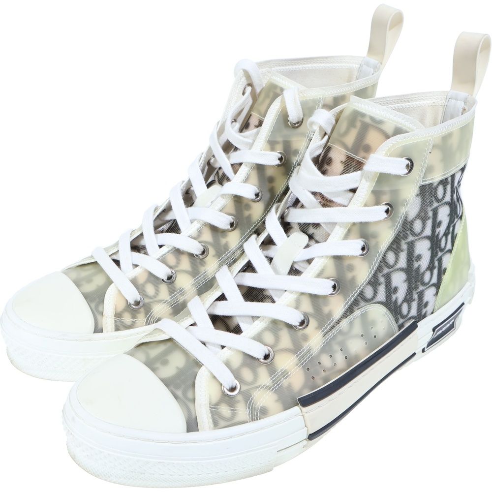 Dior High Top Oblique Sneakers All Over Pattern Cut White Black — view 2