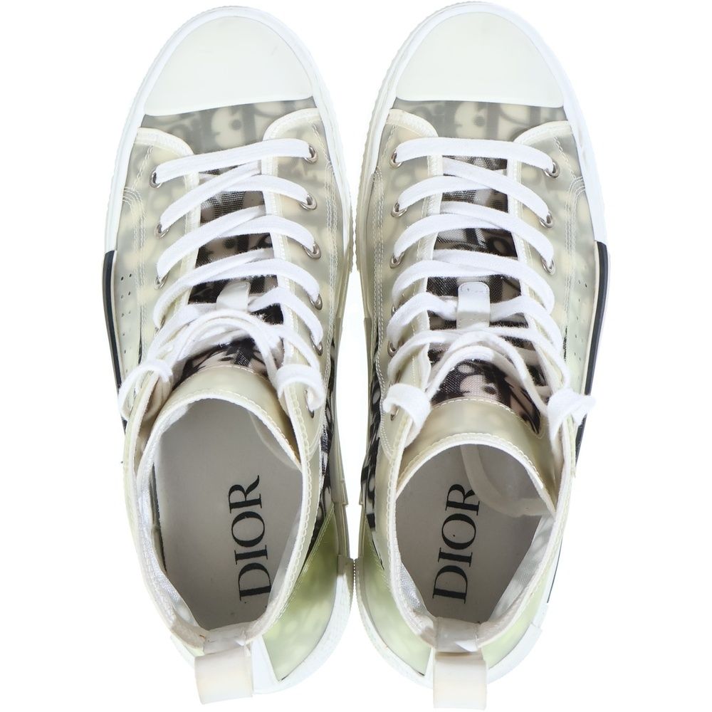 Dior High Top Oblique Sneakers All Over Pattern Cut White Black — view 4
