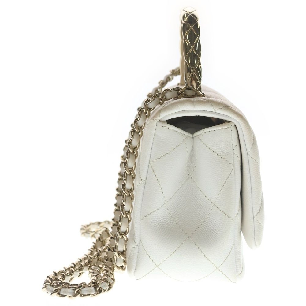 Chanel Quilted Coco Handle 18 2-Way Shoulder Bag Chain White Caviar Leather Gold — view 3