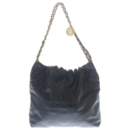 Chanel 22 Small Caviar Leather Chain Shoulder Bag Gold Black Plate