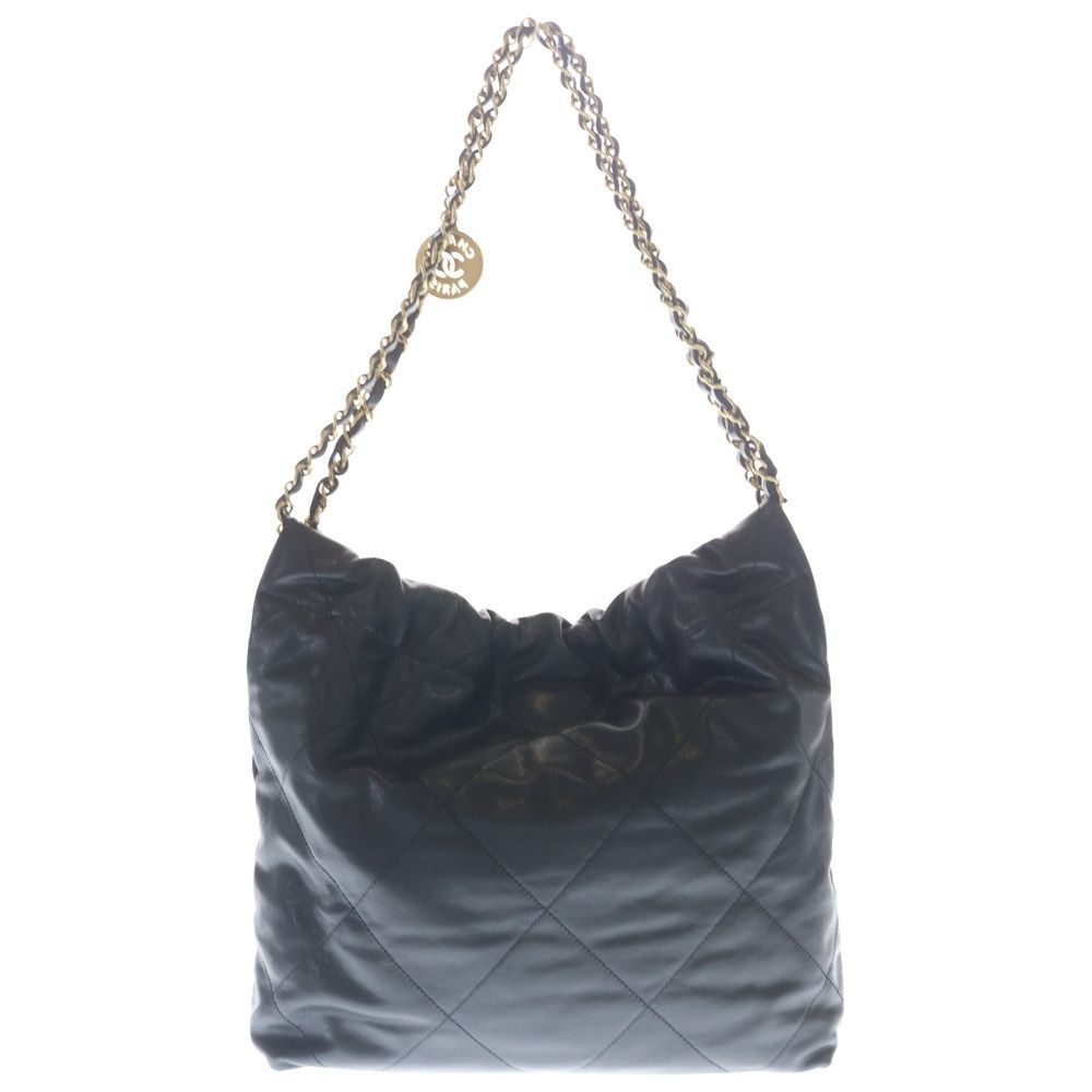 Chanel 22 Small Caviar Leather Chain Shoulder Bag Gold Black Plate — view 2
