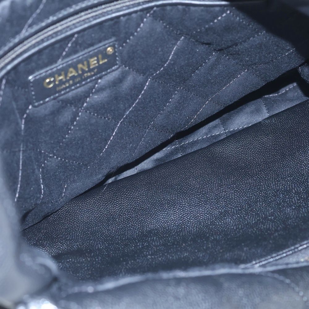 Chanel 22 Small Caviar Leather Chain Shoulder Bag Gold Black Plate — view 4