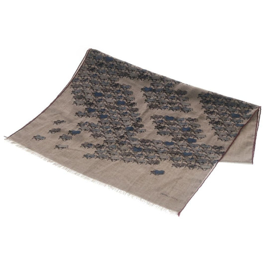 Hermes the Parade Print Rectangle Cashmere Shawl Gray Scarf