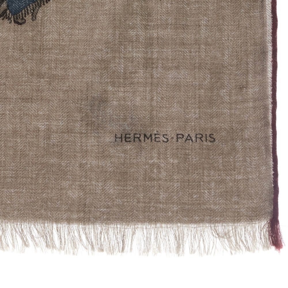 Hermes the Parade Print Rectangle Cashmere Shawl Gray Scarf — view 3
