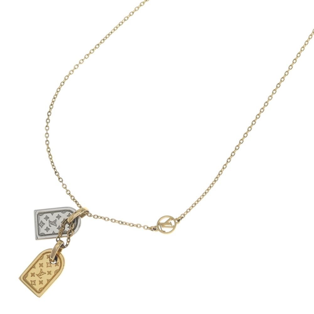 Louis Vuitton Nanogram Miniature Name Tag Necklace Pendant Chain Silver Gold