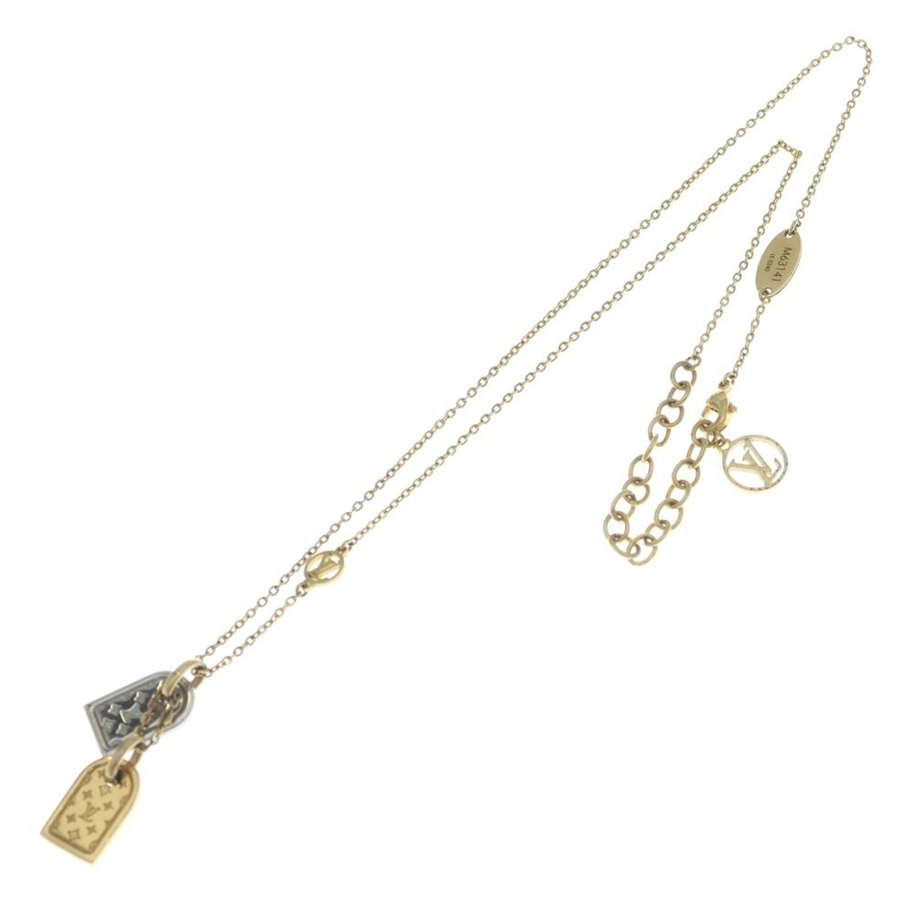 Louis Vuitton Nanogram Miniature Name Tag Necklace Pendant Chain Silver Gold — view 2