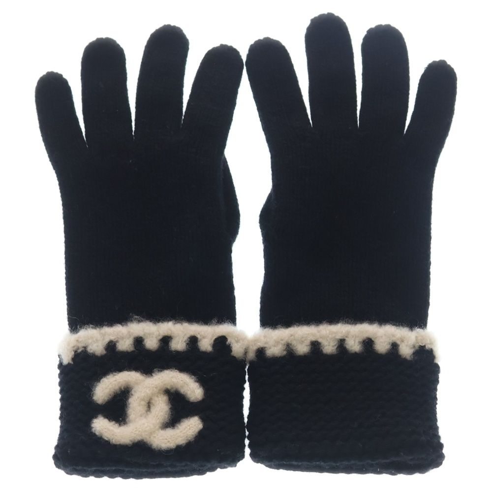 Chanel CC Logo Cashmere Knit Gloves Black