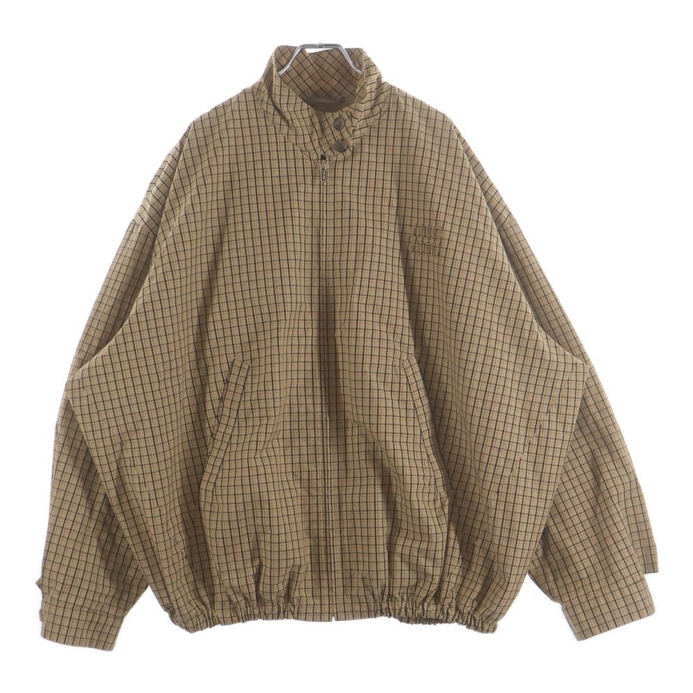 Miu Miu Check Allover Front Logo Zip Up Jacket Beige