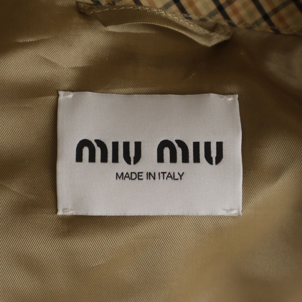 Miu Miu Check Allover Front Logo Zip Up Jacket Beige — view 7