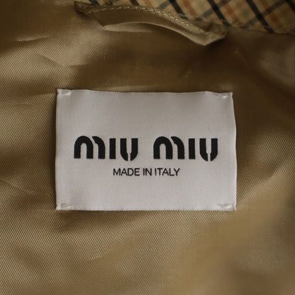 Miu Miu Check Allover Front Logo Zip Up Jacket Beige — view 7