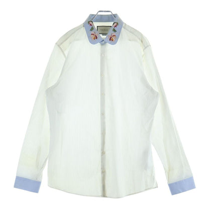 Gucci Striped Long Sleeve Shirt Collar Flower Embroidery