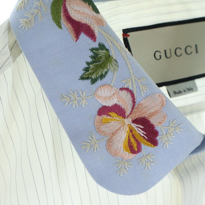 Gucci Striped Long Sleeve Shirt Collar Flower Embroidery — view 5