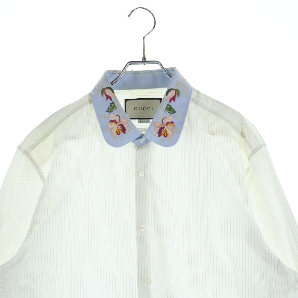 Gucci Striped Long Sleeve Shirt Collar Flower Embroidery — view 3