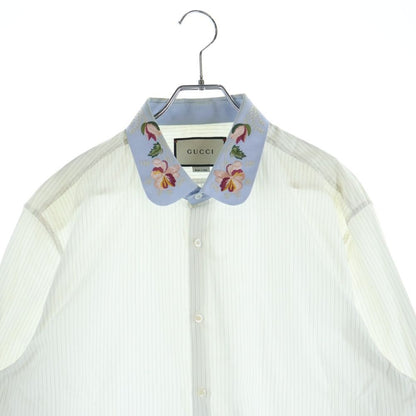 Gucci Striped Long Sleeve Shirt Collar Flower Embroidery — view 3