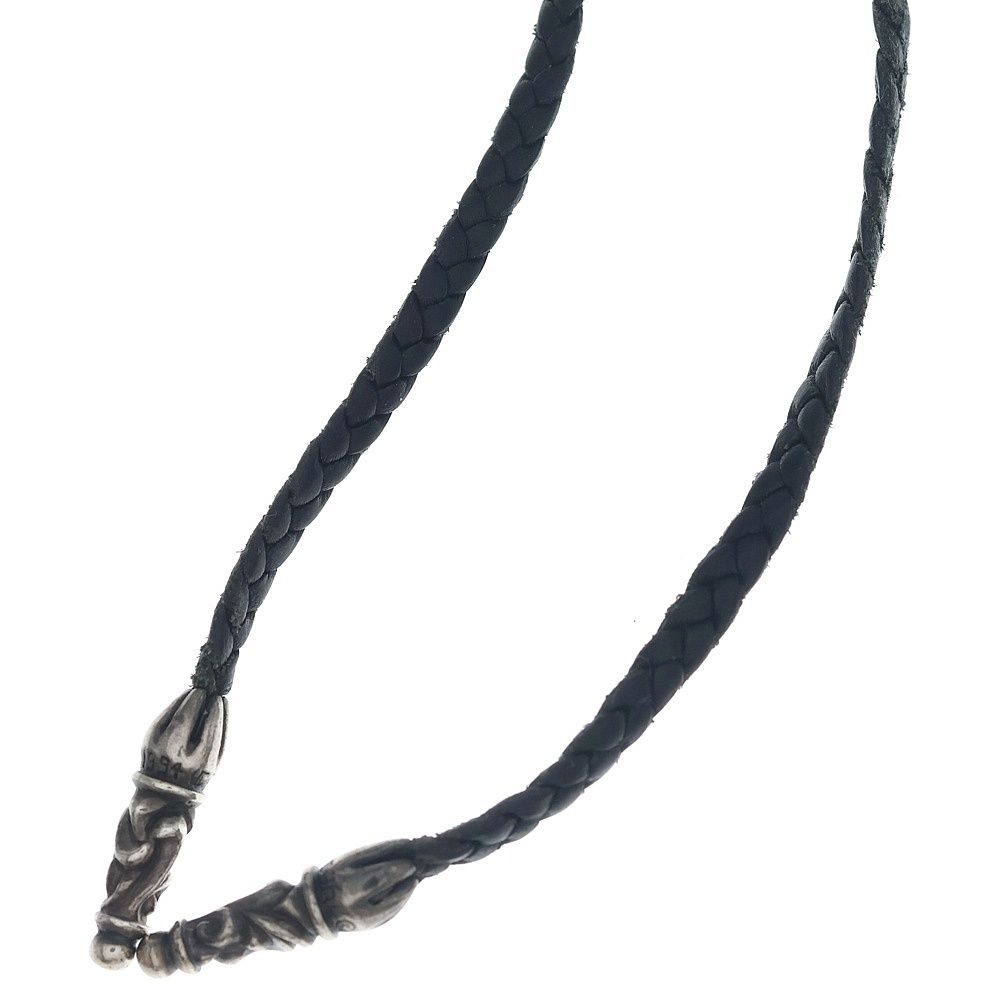 Chrome Hearts Leather Braid Scroll Necklace Black Silver