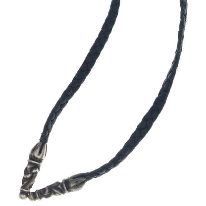 Chrome Hearts Leather Braid Scroll Necklace Black Silver