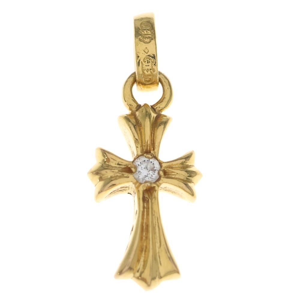 Chrome Hearts 22k Crs Baby Fat Dia Fat Cross 1 Diamond on Both Sides Pendant