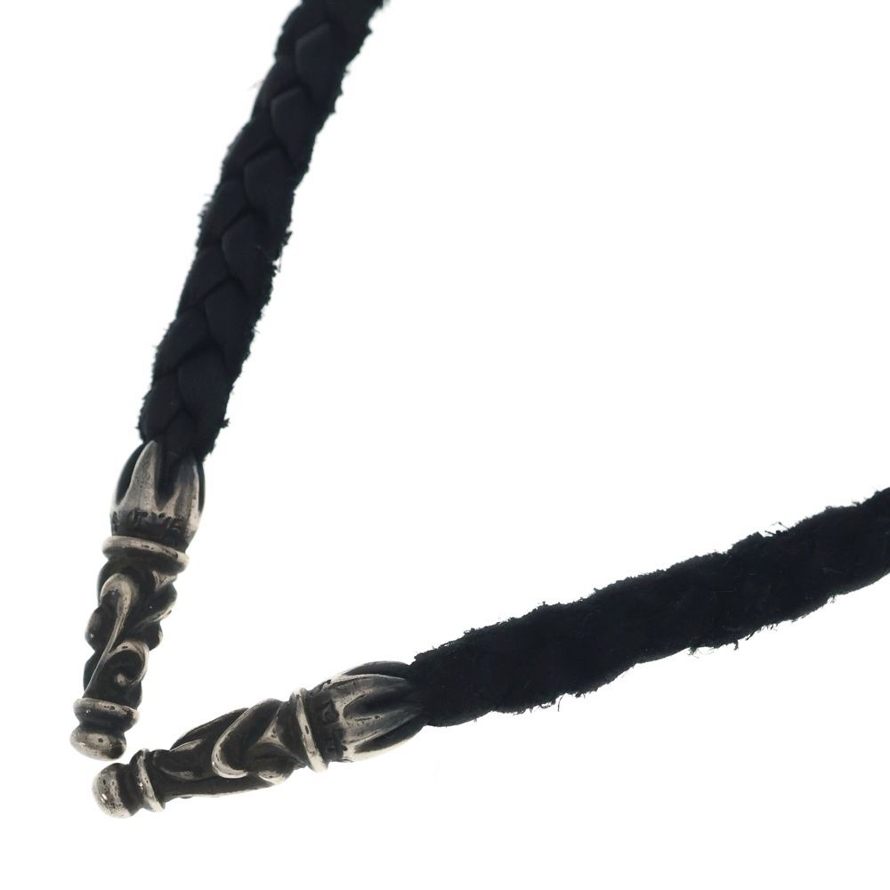 Chrome Hearts Leather Braid Scroll Necklace Black Silver
