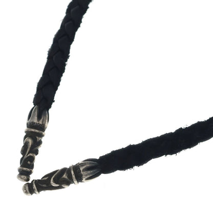 Chrome Hearts Leather Braid Scroll Necklace Black Silver