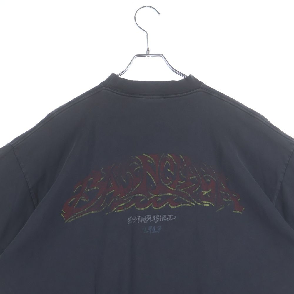 Balenciaga Offshore Vintage Wash Crew Neck Top Short Sleeve T-Shirt Black — view 4