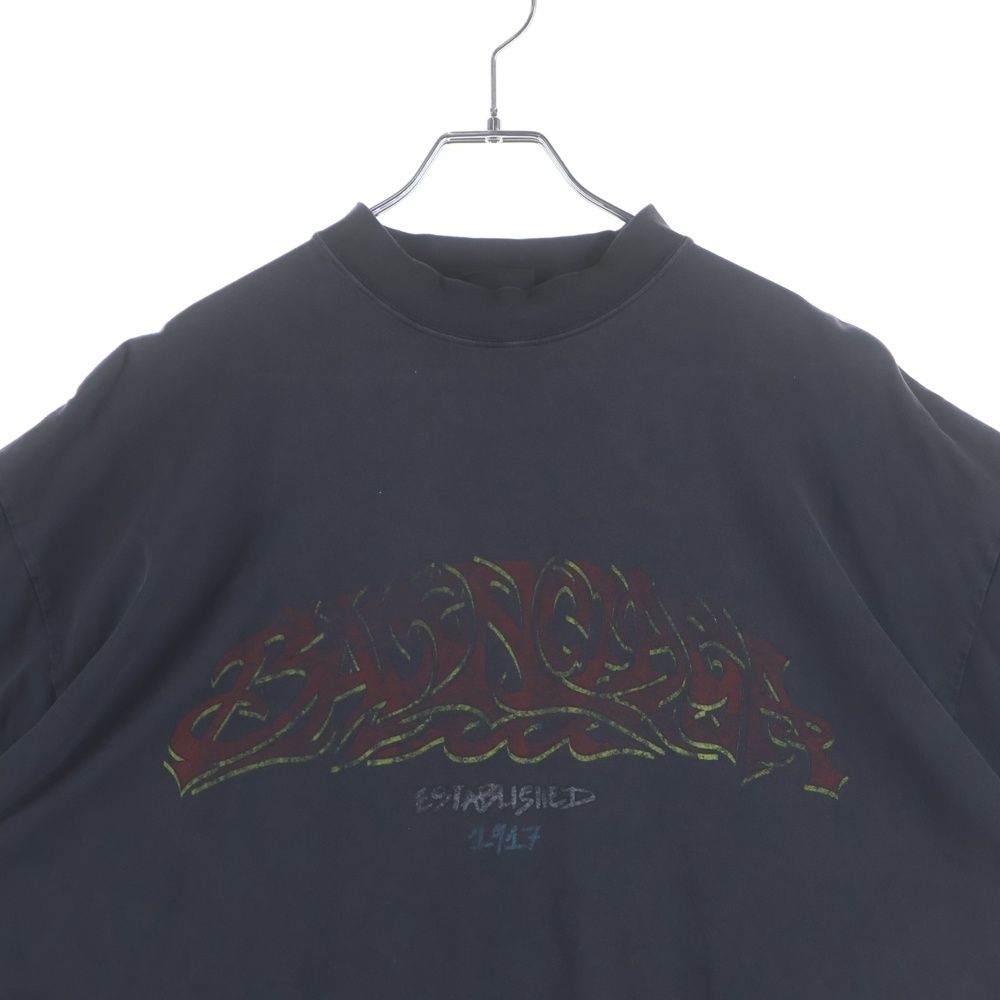 Balenciaga Offshore Vintage Wash Crew Neck Top Short Sleeve T-Shirt Black — view 3