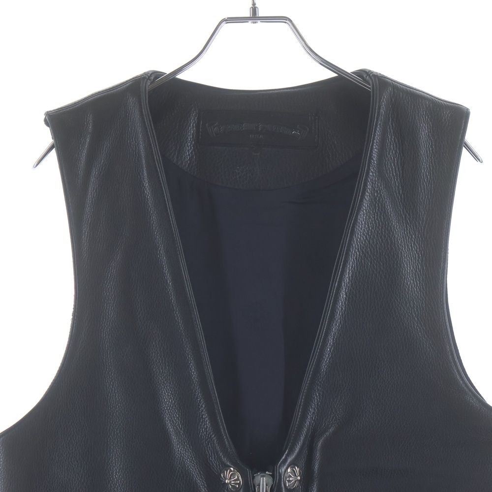Chrome Hearts Zip Frnt Vest Back Large Cross Decoration Ball Button Leather — view 3