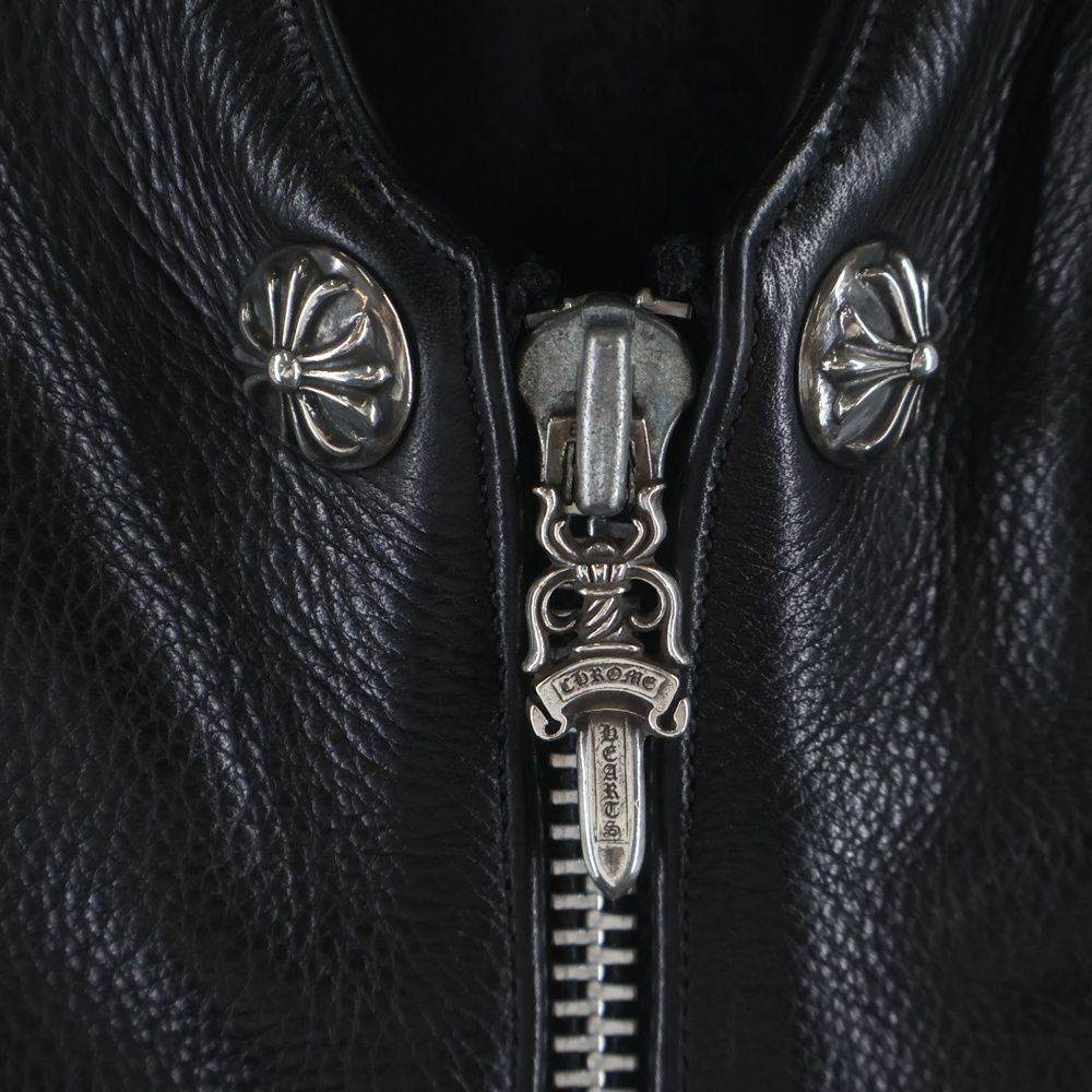 Chrome Hearts Zip Frnt Vest Back Large Cross Decoration Ball Button Leather — view 6