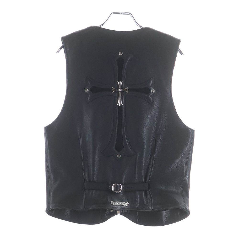 Chrome Hearts Zip Frnt Vest Back Large Cross Decoration Ball Button Leather — view 2