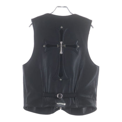 Chrome Hearts Zip Frnt Vest Back Large Cross Decoration Ball Button Leather — view 2