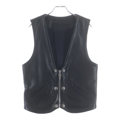 Chrome Hearts Zip Frnt Vest Back Large Cross Decoration Ball Button Leather