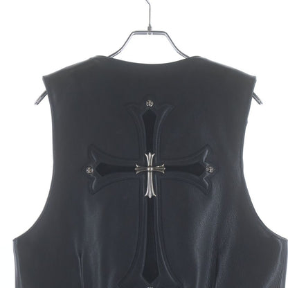 Chrome Hearts Zip Frnt Vest Back Large Cross Decoration Ball Button Leather — view 4