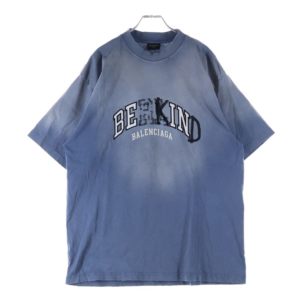 Balenciaga BE Kind Distressed Short Sleeve T-Shirt Blue