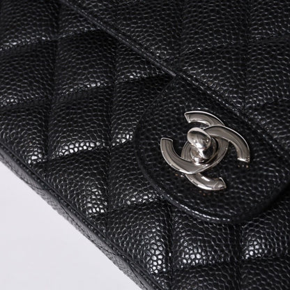 Chanel Quilted 25 Double Flap Chain Shoulder Bag Caviar Leather Silver — view 6