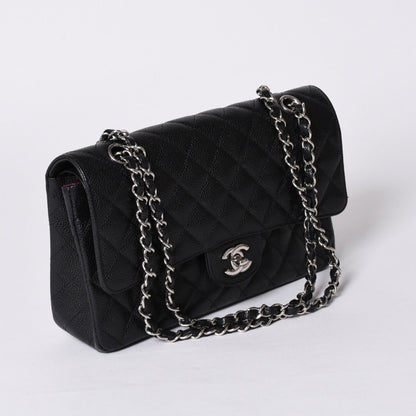 Chanel Quilted 25 Double Flap Chain Shoulder Bag Caviar Leather Silver — view 4