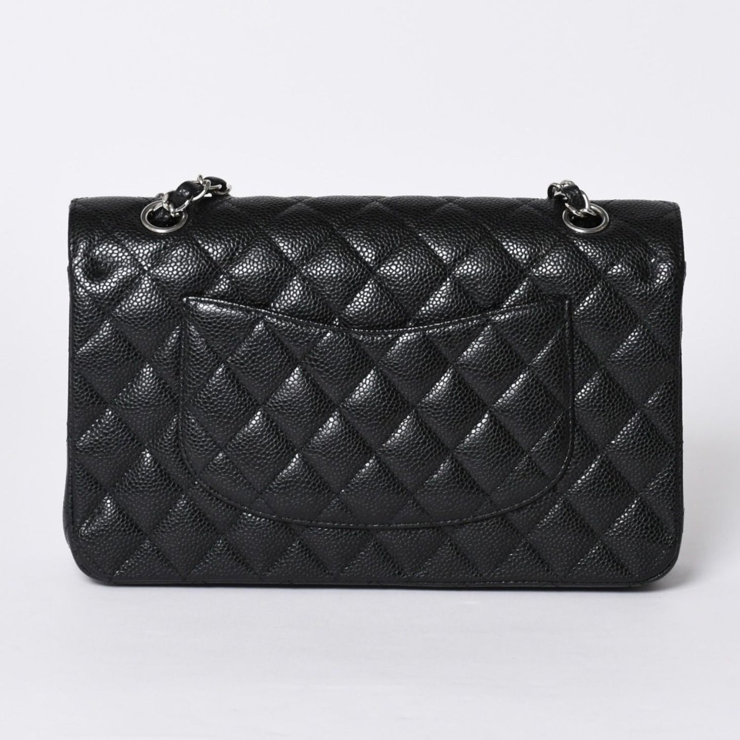 Chanel Quilted 25 Double Flap Chain Shoulder Bag Caviar Leather Silver — view 3