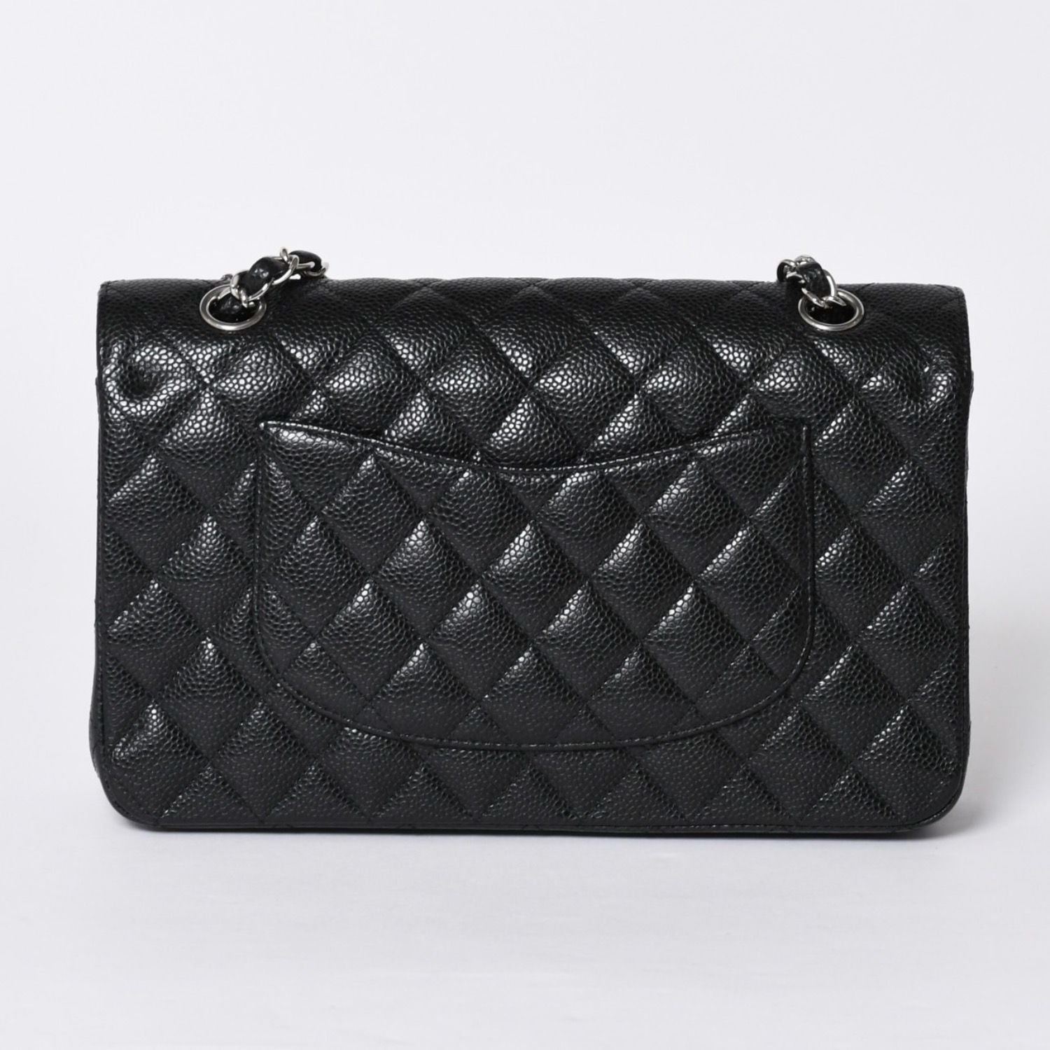 Chanel Quilted 25 Double Flap Chain Shoulder Bag Caviar Leather Silver — view 3