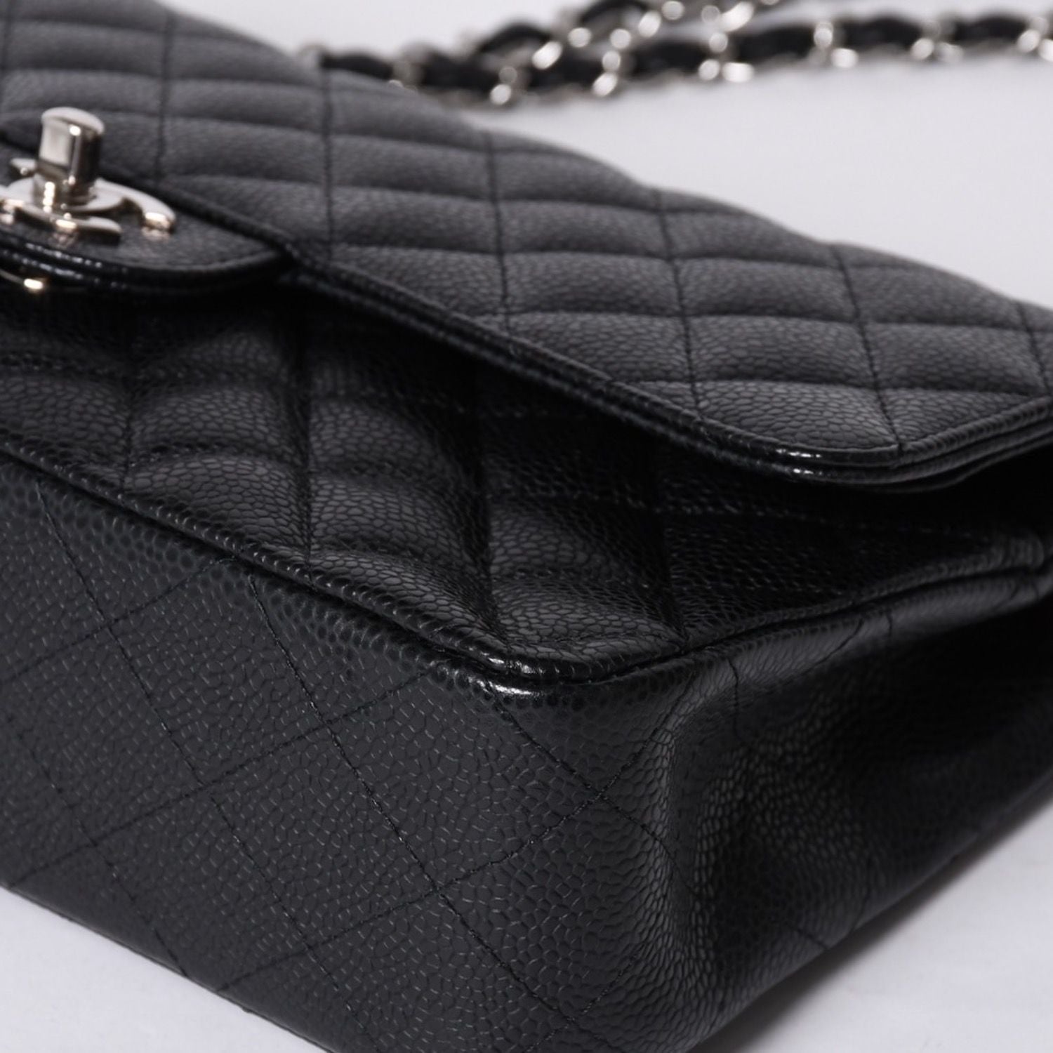 Chanel Quilted 25 Double Flap Chain Shoulder Bag Caviar Leather Silver — view 8