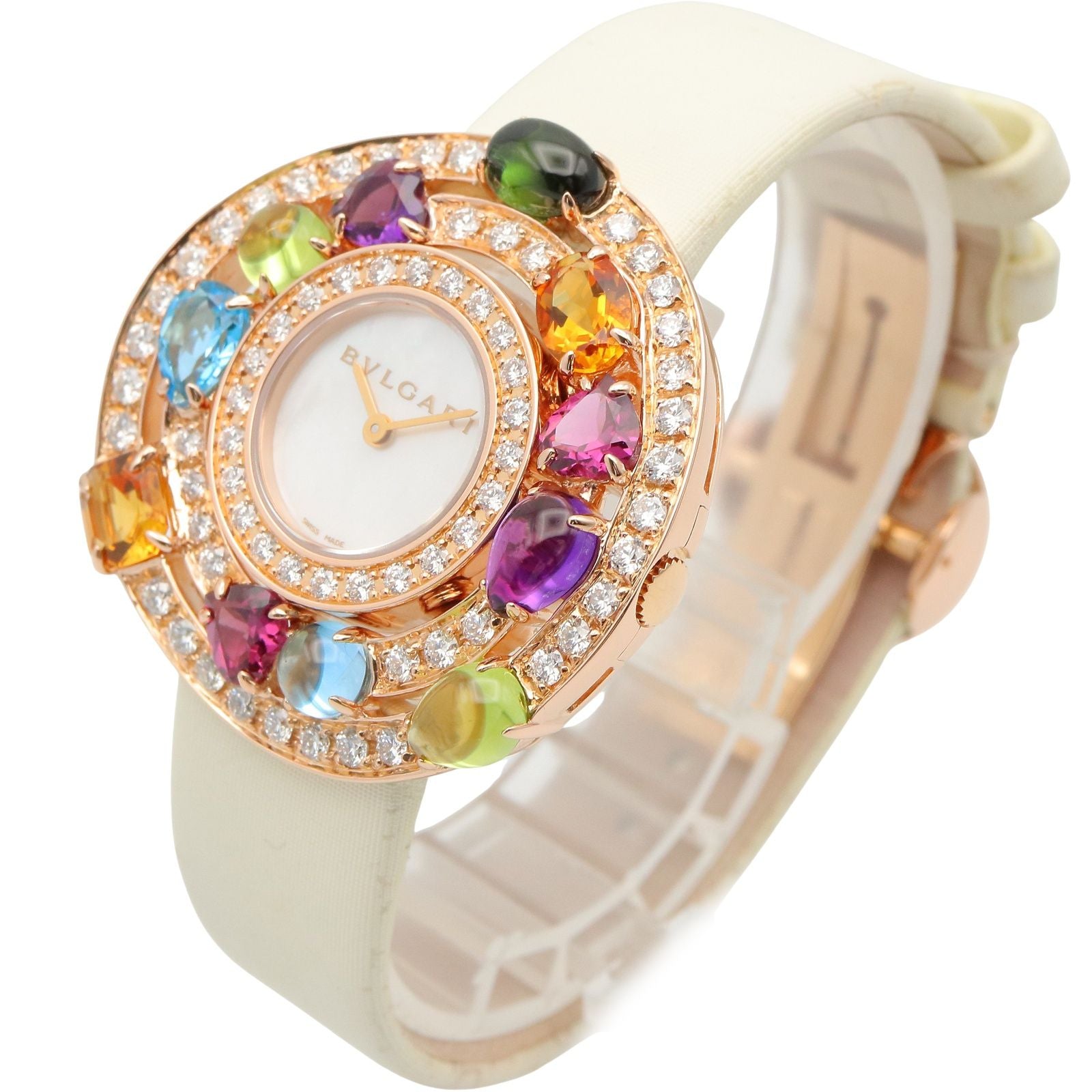 Bvlgari Watch Astra le Cerchi Diamond & Color Stone White Shell 18k Pink Gold — view 2