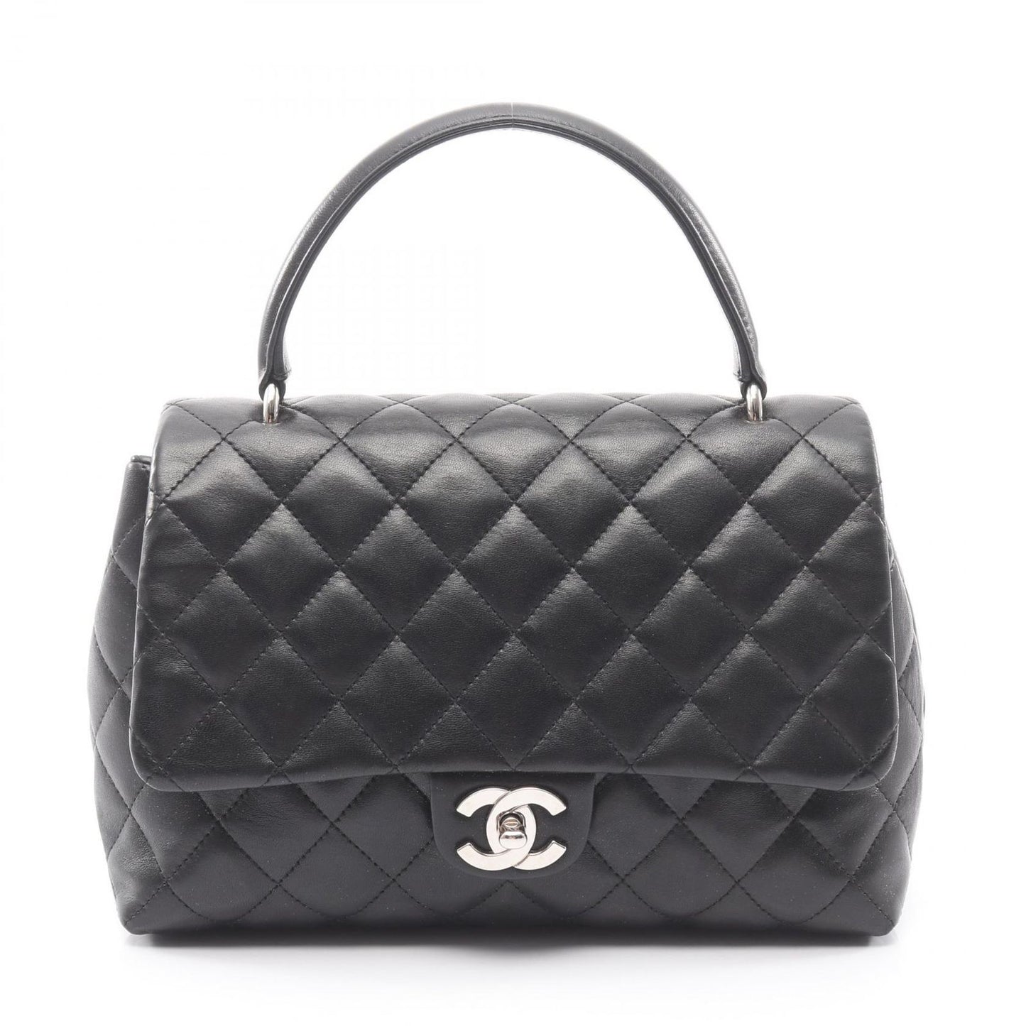 Chanel Handbag Quilted Top Handle Bag Black Lambskin