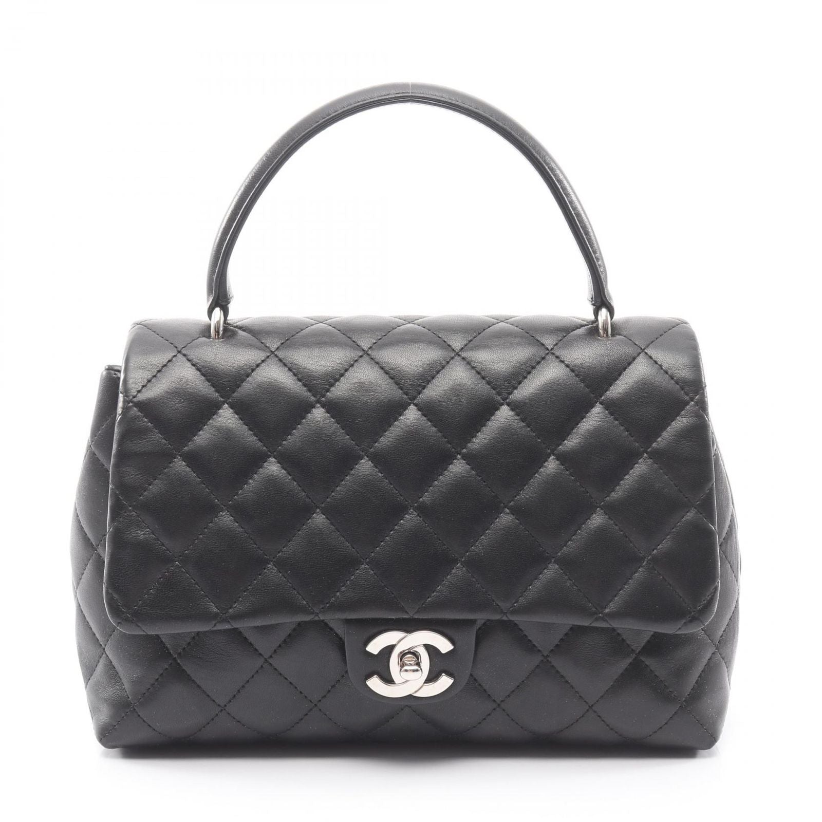 Chanel Handbag Quilted Top Handle Bag Black Lambskin