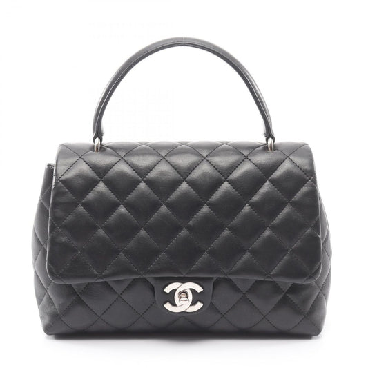 Chanel Handbag Quilted Top Handle Bag Black Lambskin