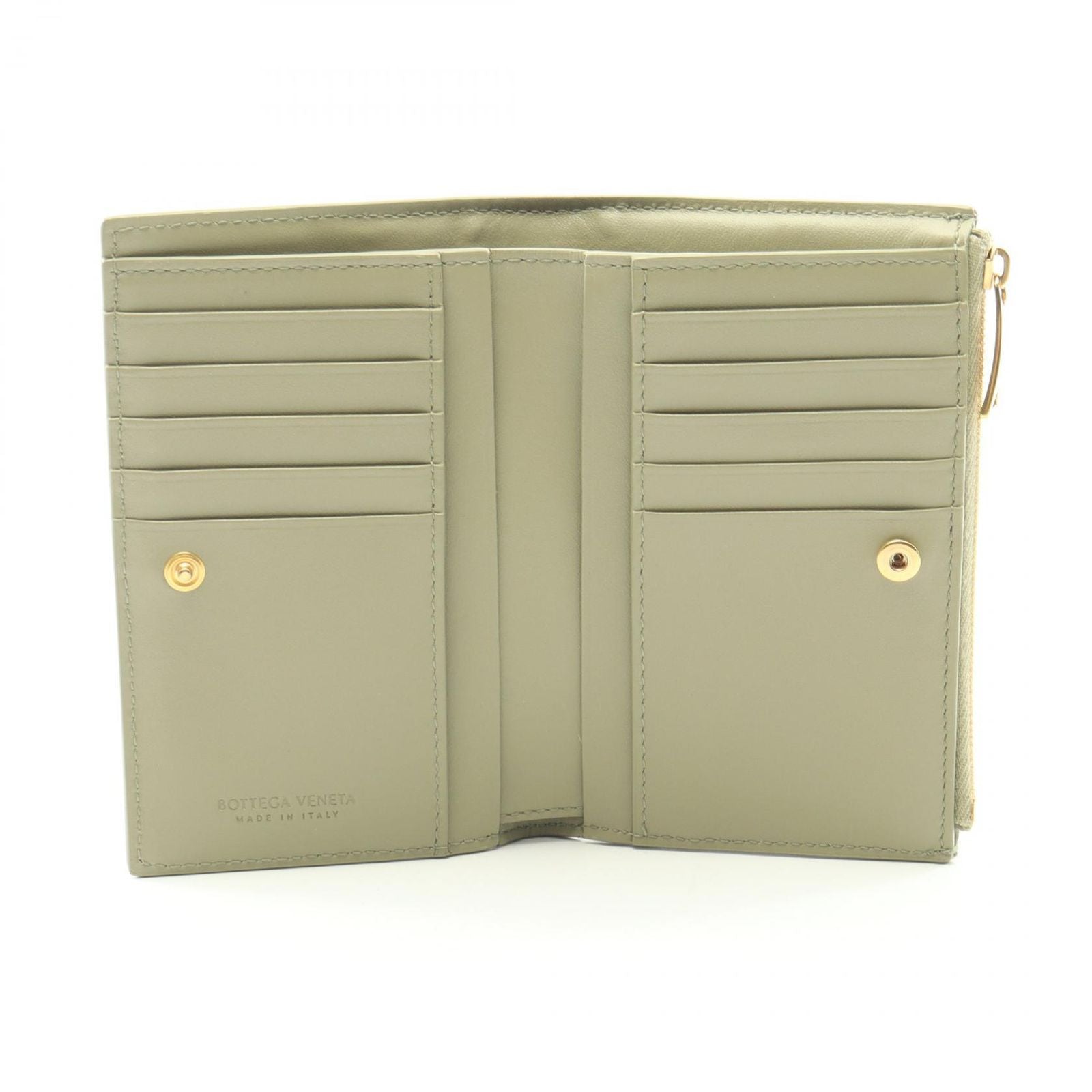 Bottega Veneta Bifold Wallet Cassette Maxi Intrecciato Khaki Green Leather — view 3