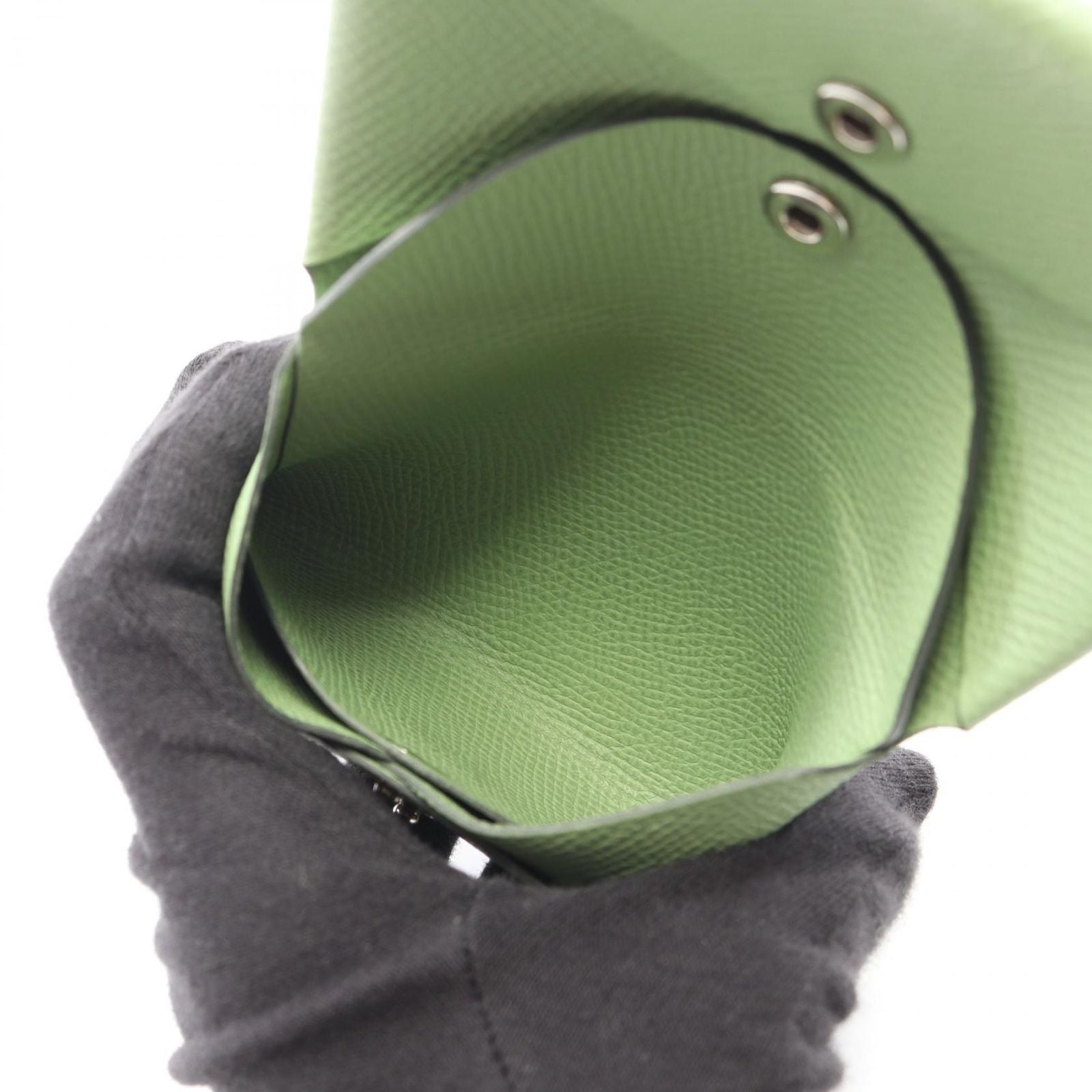 Hermes Coin Case Calvi Duo Vert Cricket Leather — view 4