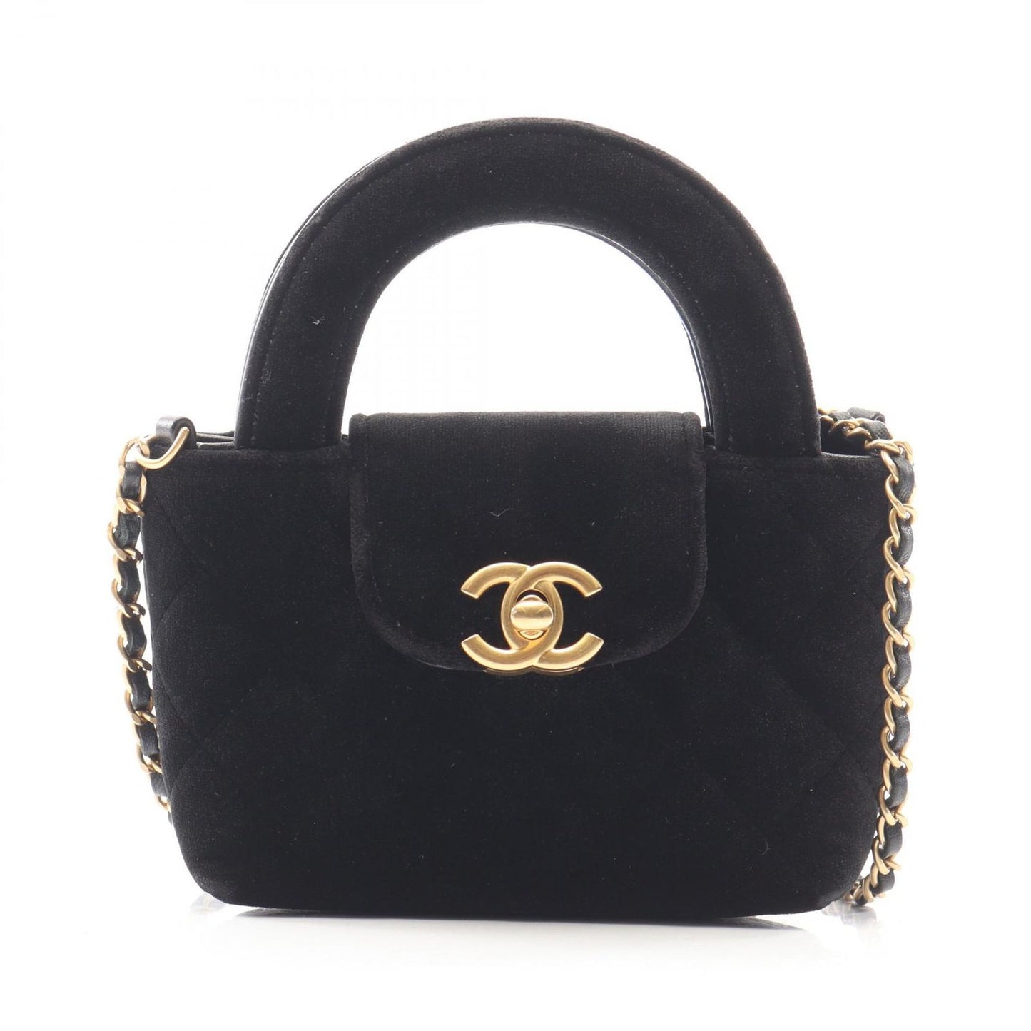 Chanel Shoulder Bag Quilted 2-Way Black Fabric Kelly Nano