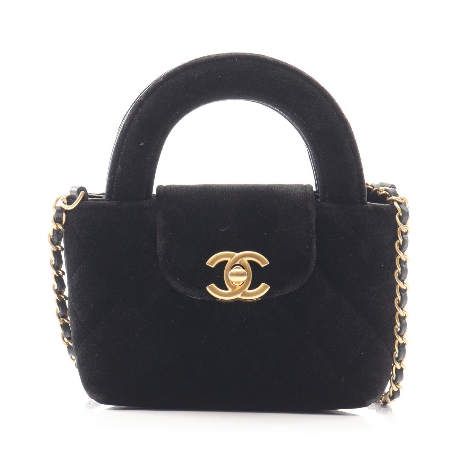 Chanel Shoulder Bag Quilted 2-Way Black Fabric Kelly Nano