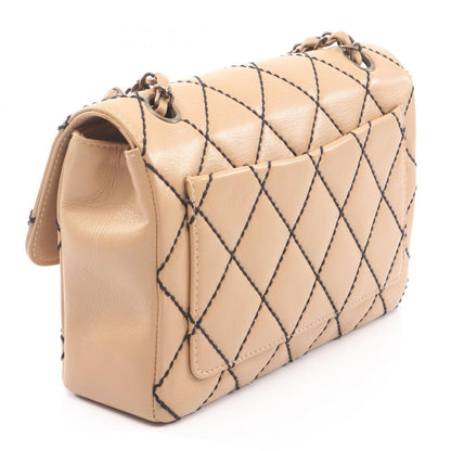 Chanel Shoulder Bag Wild Stitch Antique Gold Beige Leather Chain — view 2