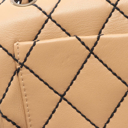 Chanel Shoulder Bag Wild Stitch Antique Gold Beige Leather Chain — view 9