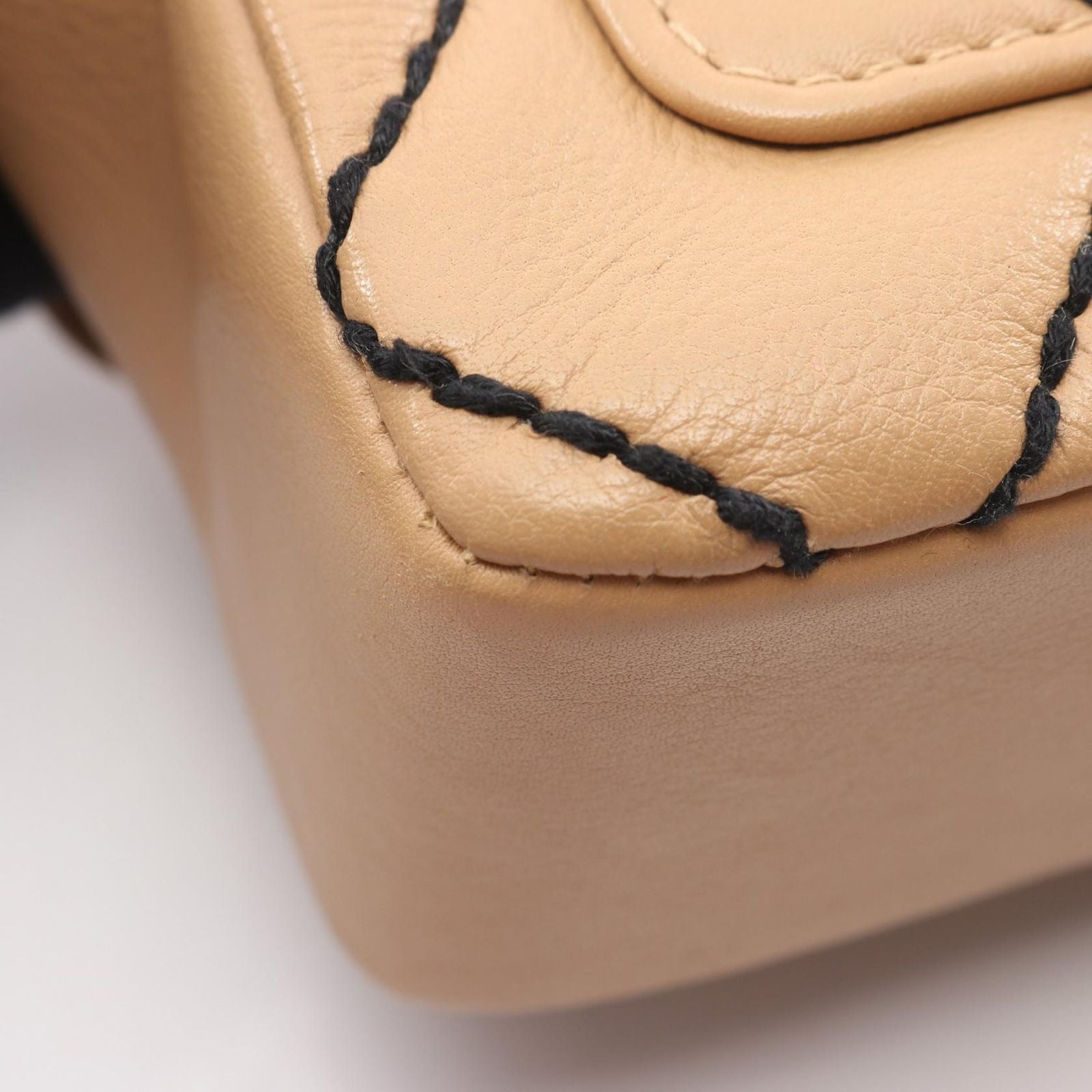 Chanel Shoulder Bag Wild Stitch Antique Gold Beige Leather Chain — view 8